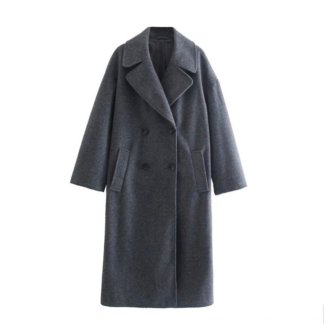 Sofia Women's Long Wool Coat – Elegant Double-Breasted Coat with Classic Collar