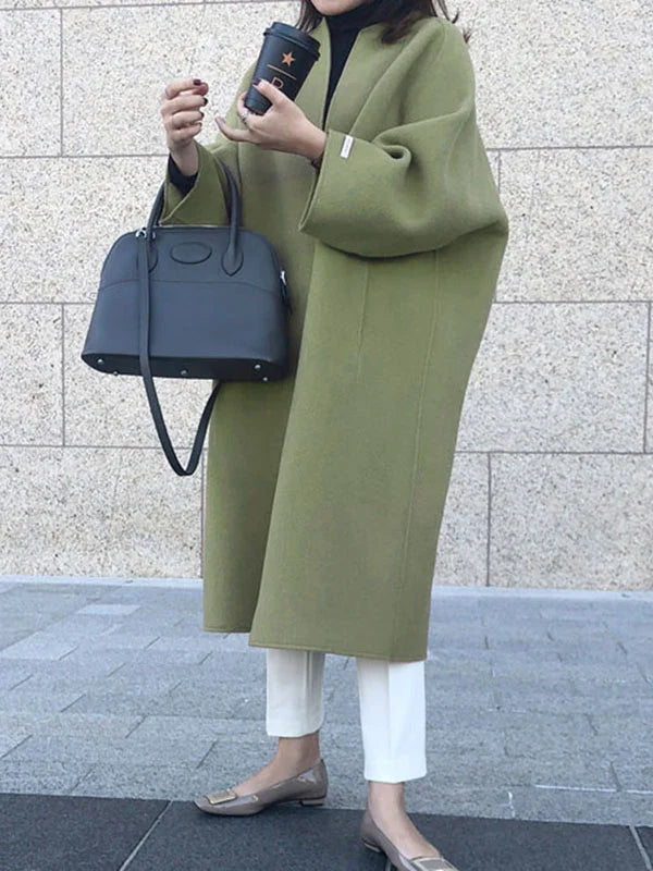 Zareen Casaco Longo Mulher – Corte Cruzado Elegante Sem Botões e Estilo Intemporal