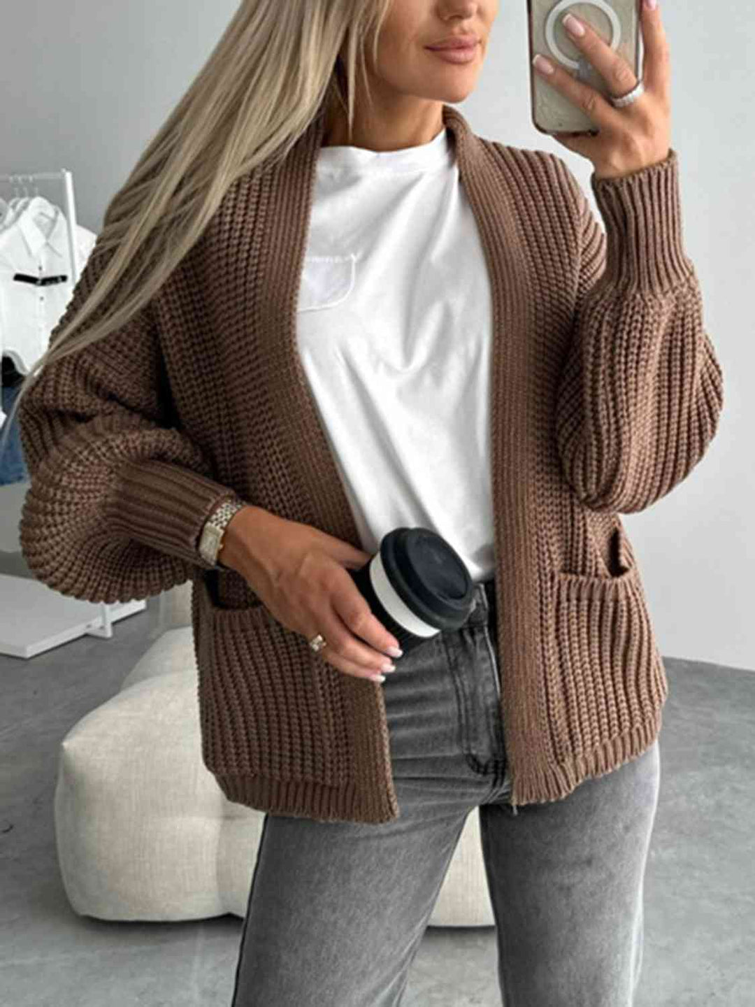 Lanna Cardigan Femme Ouvert – Coupe Relax, Manches Ballon & Maille Douce
