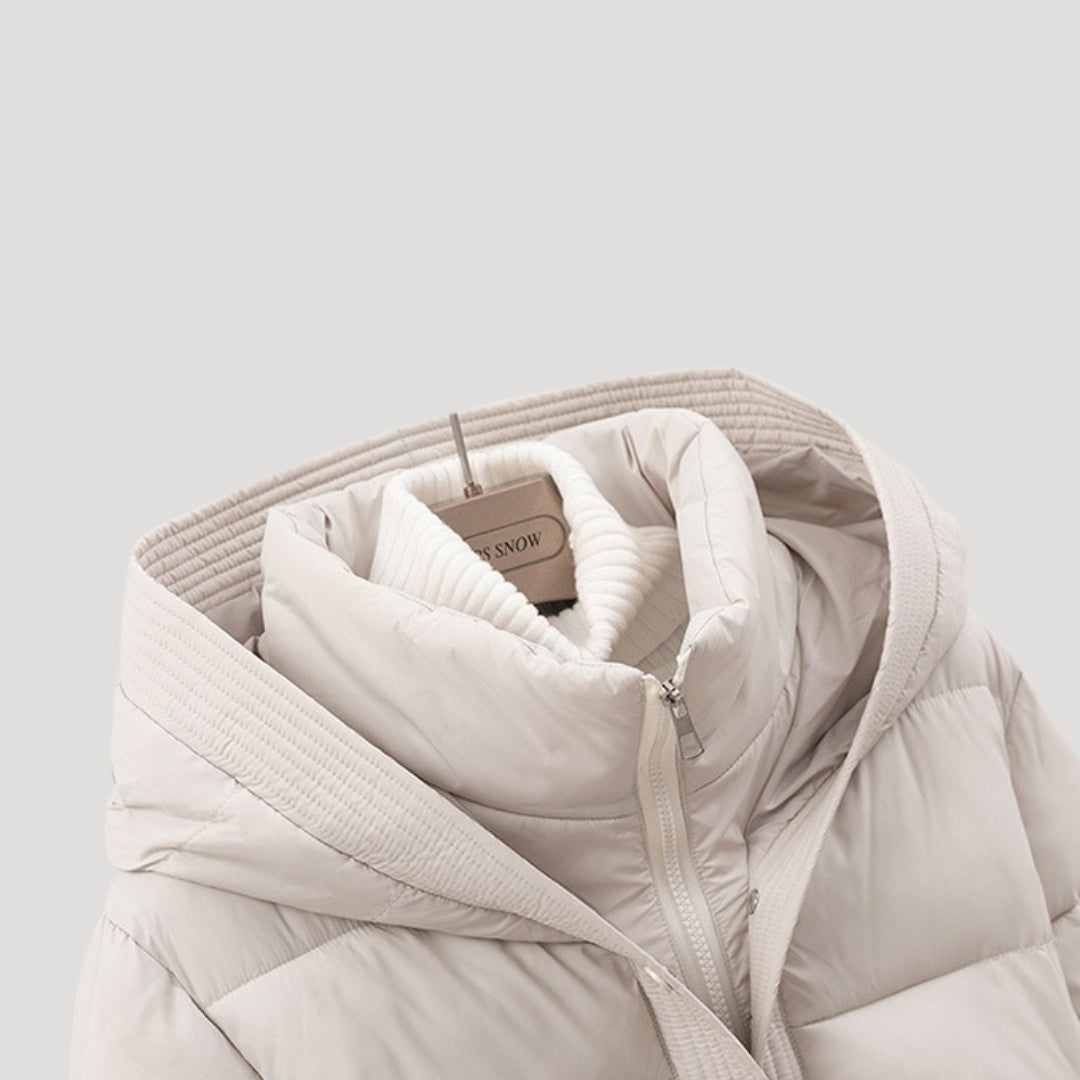 Leyna Doudoune Femme – Manteau Ceinturé avec Capuche Chaude & Coupe Élégante