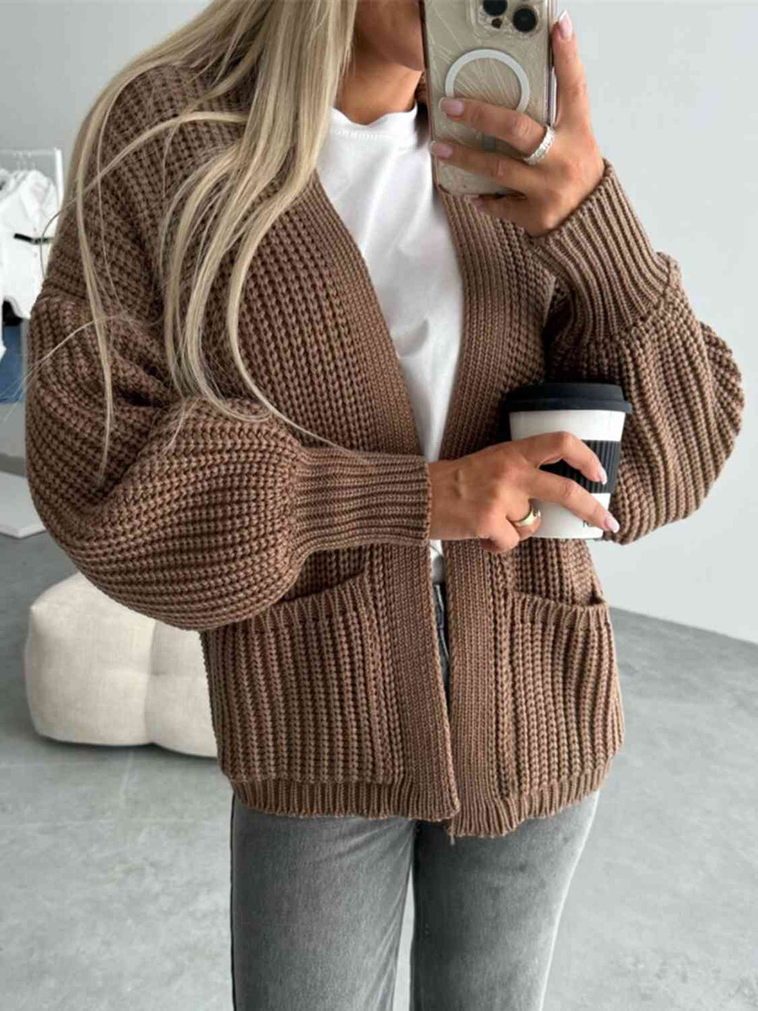 Lanna Cardigan Femme Ouvert – Coupe Relax, Manches Ballon & Maille Douce