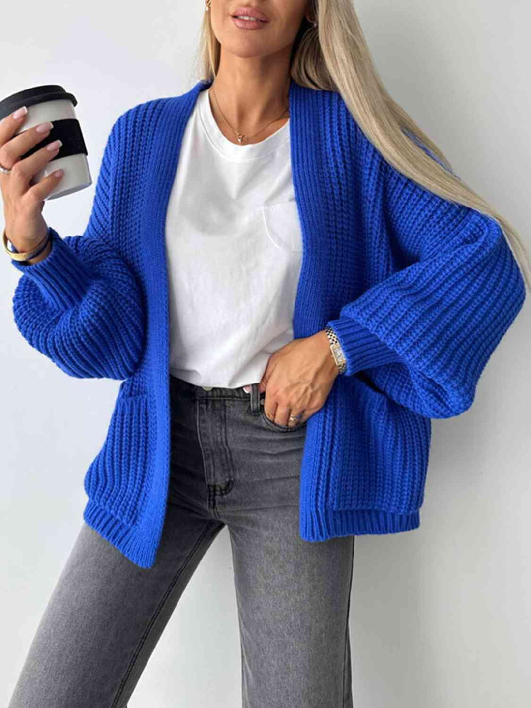 Lanna Cardigan Femme Ouvert – Coupe Relax, Manches Ballon & Maille Douce