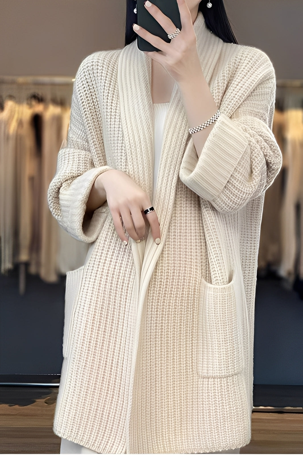 Esther – Dlouhá otevřená vesta pro ženy – Měkká a elegantní pletenina s volným střihem pro každodenní a neformální outfity