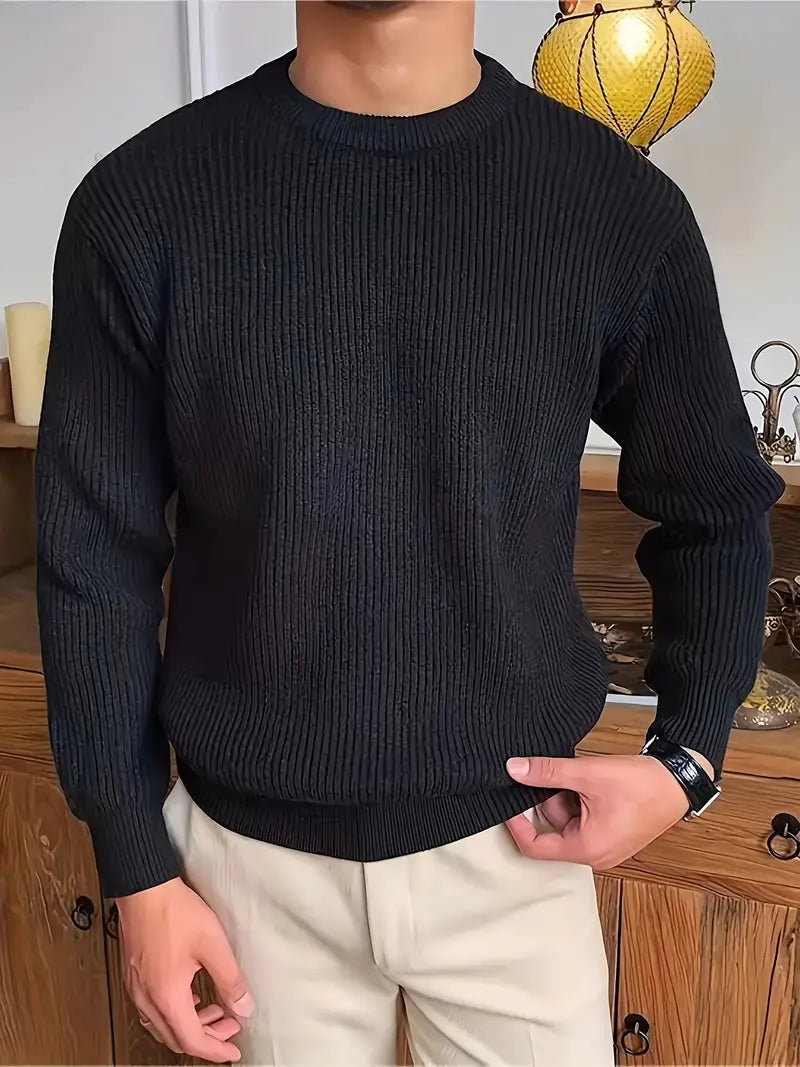 Montaro Męski Sweter z Okrągłym Dekoltem w Prążki – Klasyczny, Elegancki i Wielofunkcyjny Dzianinowy