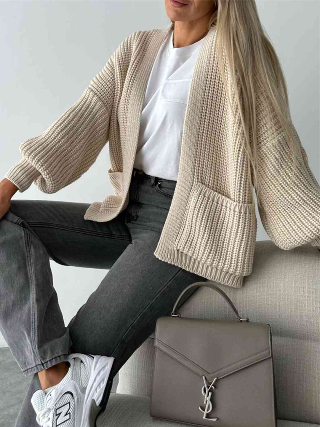 Lanna Cardigan Femme Ouvert – Coupe Relax, Manches Ballon & Maille Douce