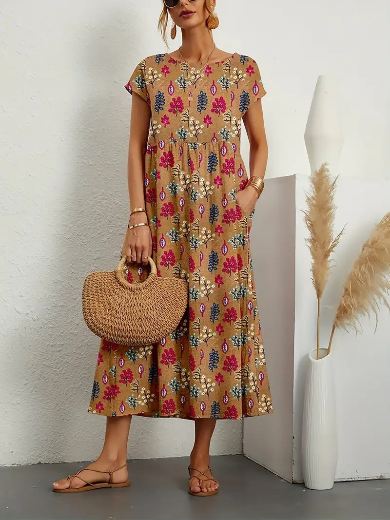 Midi šaty pro ženy Frances – Elegantní květované šaty z prodyšné látky s ženským střihem