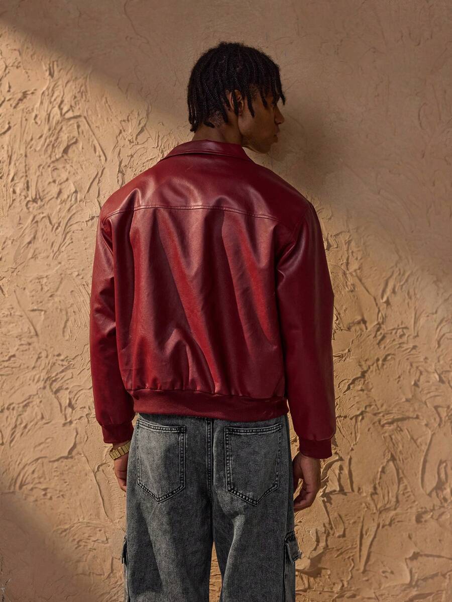 Vince Herrenjacke Kunstleder Rot – Moderne Reißverschlussjacke mit Fallenden Schultern Urbaner Stil