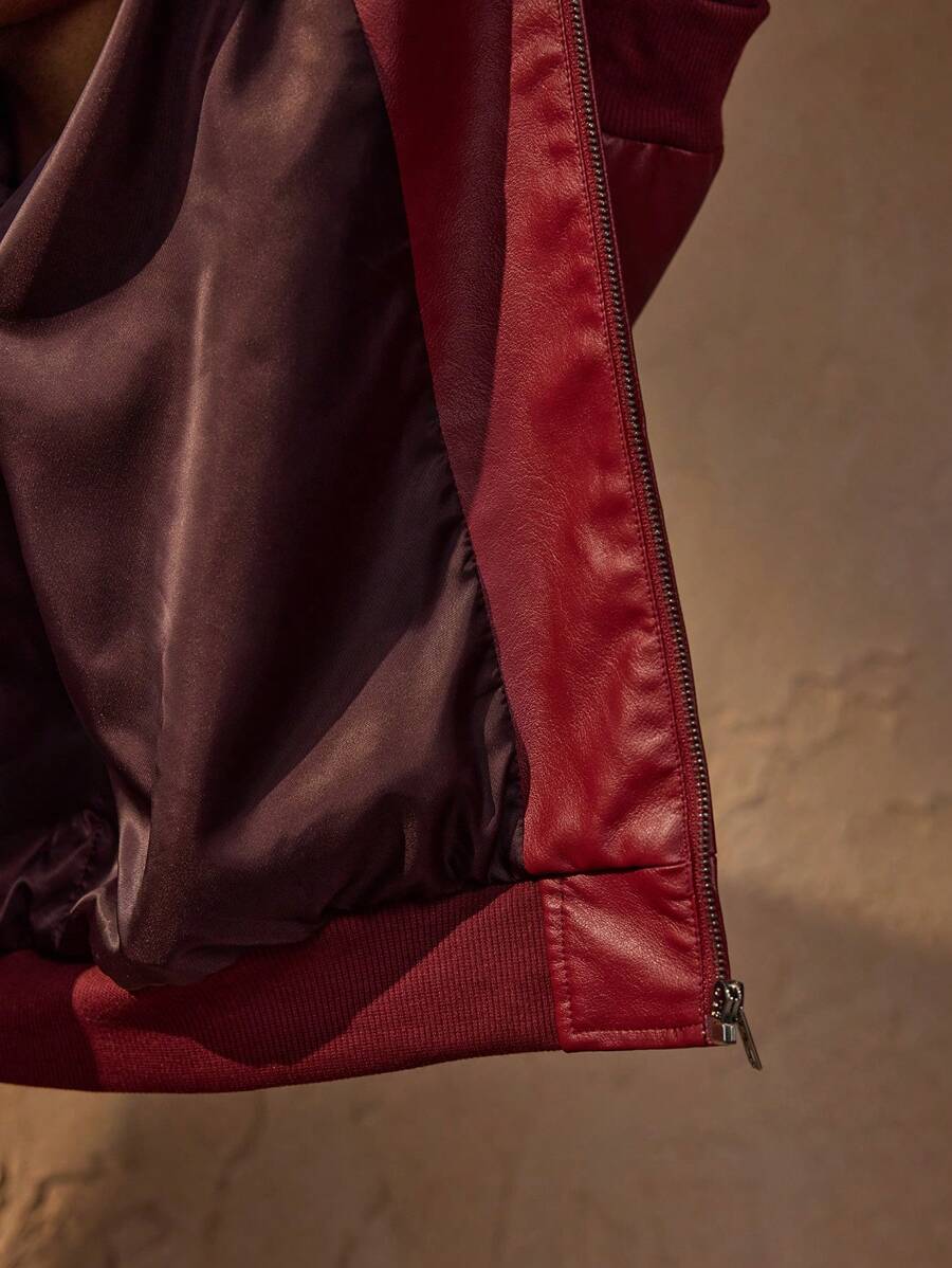 Vince Herrenjacke Kunstleder Rot – Moderne Reißverschlussjacke mit Fallenden Schultern Urbaner Stil