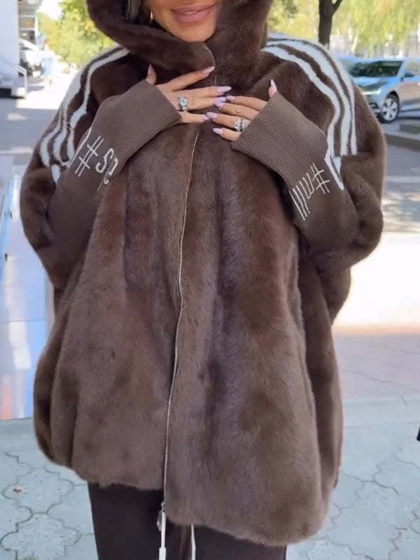 Serenity Manteau Femme – Coat à Rayures Verticales avec Capuche & Fermeture Avant