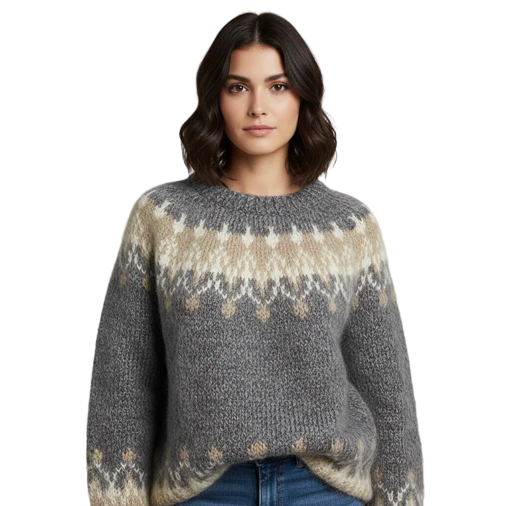 Bella Sweter Oversize Damski – Wygodny Sweter z Dzianiny Fair Isle na Zimowy Styl