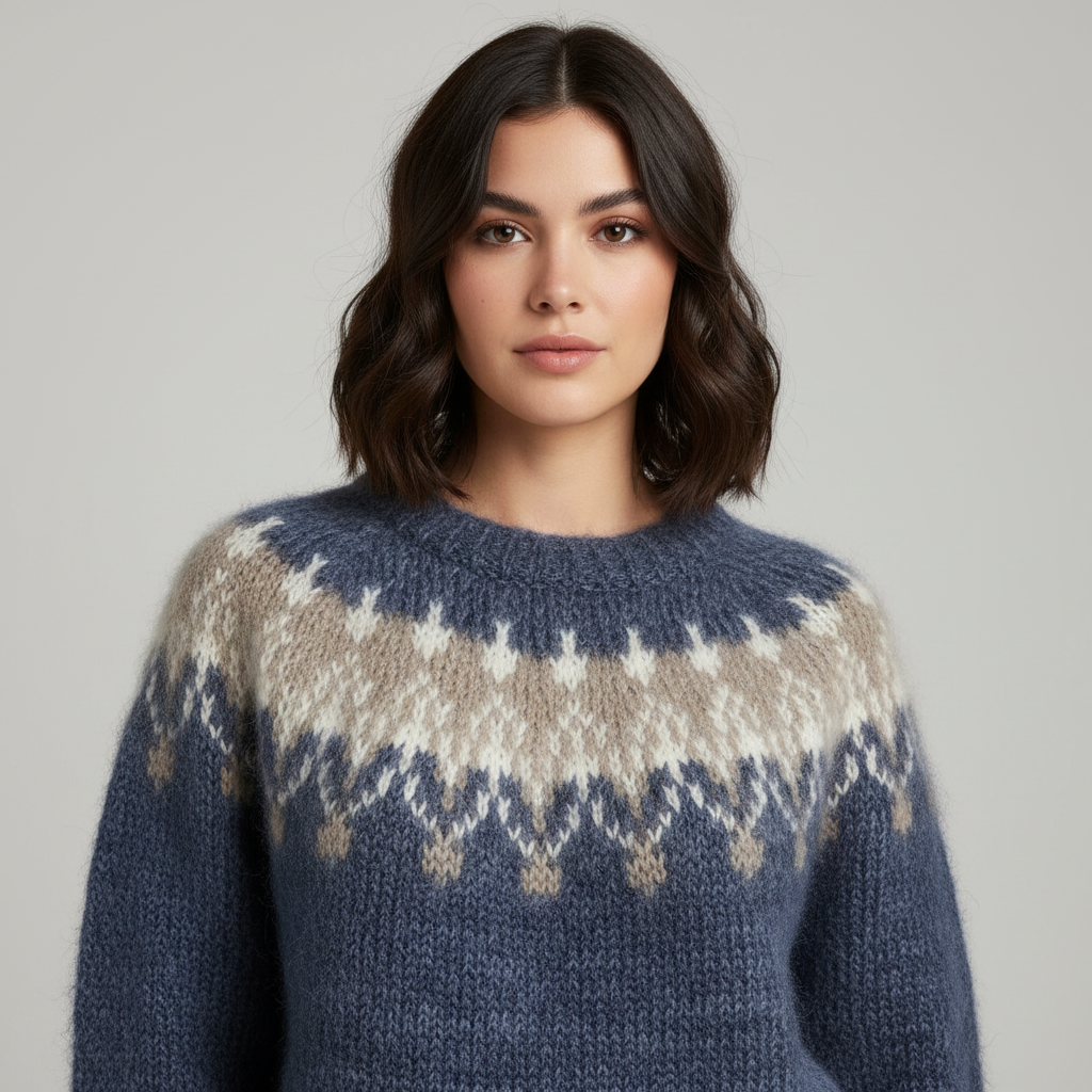 Bella Sweter Oversize Damski – Wygodny Sweter z Dzianiny Fair Isle na Zimowy Styl