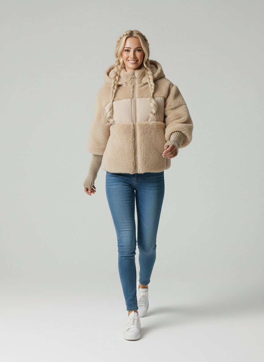 Kamila Women's Down Jacket – Warm and Stylish Coat with Knitted Cuffs & Luxury Design