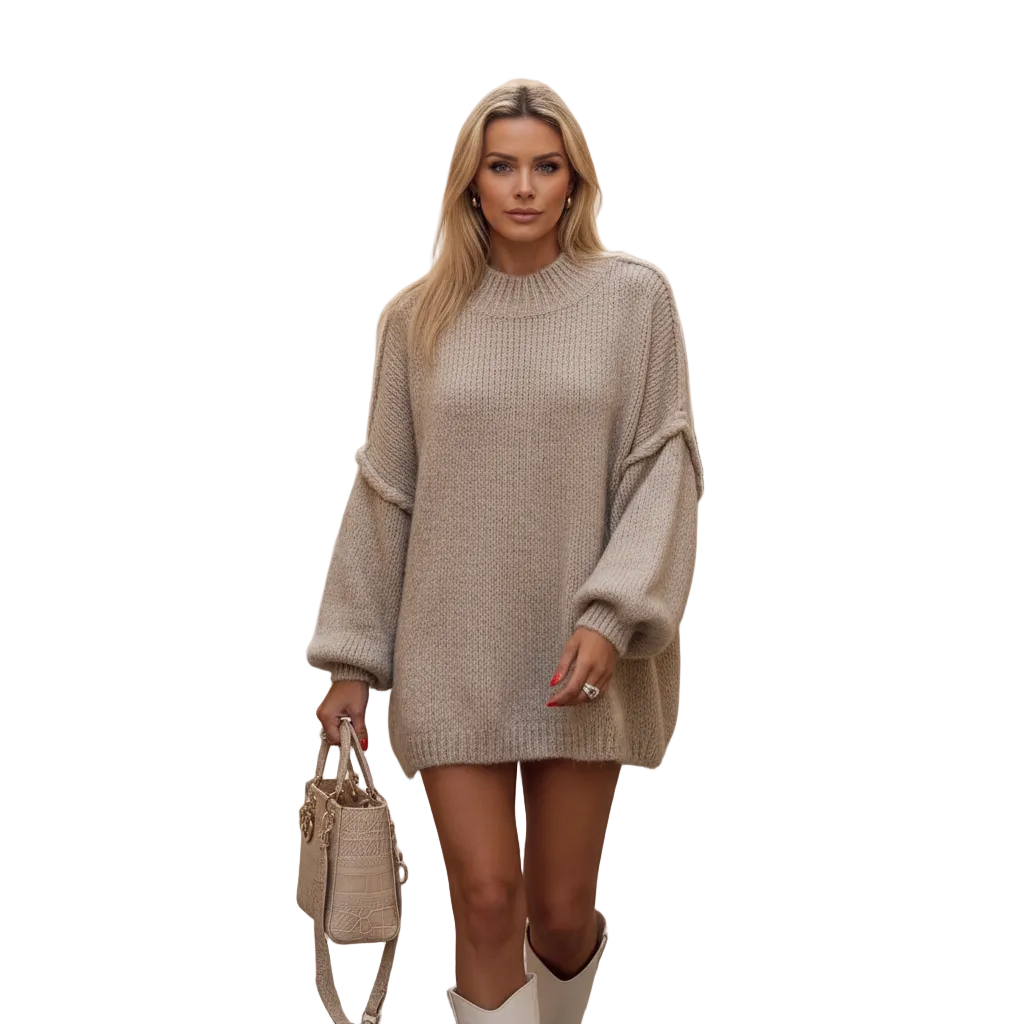Hannah Pull Oversize Femme – Pull en Maille Douce avec Manches Ballon Modernes