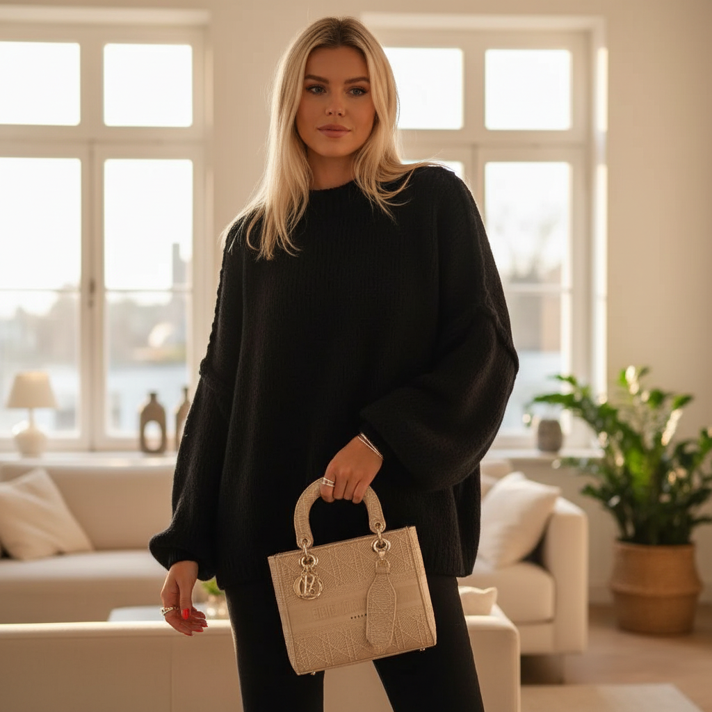 Hannah Pull Oversize Femme – Pull en Maille Douce avec Manches Ballon Modernes