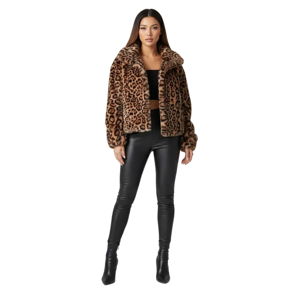 Leona Cappotto in Pelliccia Sintetica Donna Dea Studios – Giacca Corta Leopardo dallo Stile Moderno