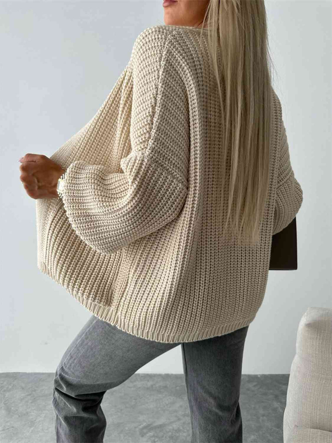 Lanna Cardigan Femme Ouvert – Coupe Relax, Manches Ballon & Maille Douce