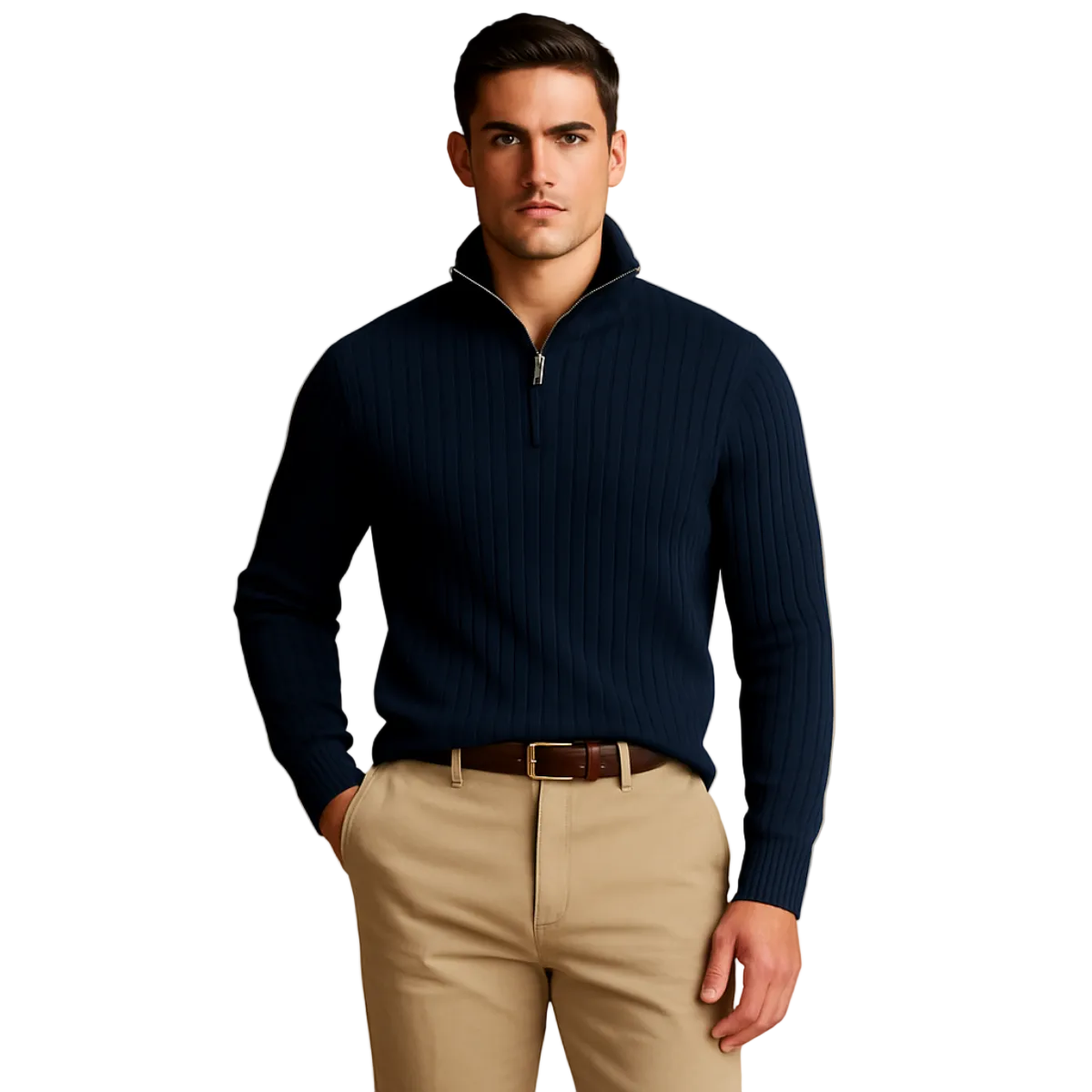 Ashford Pull Hombre Medio Cierre – Punto Acanalado, Corte Ajustado y Estilo Moderno