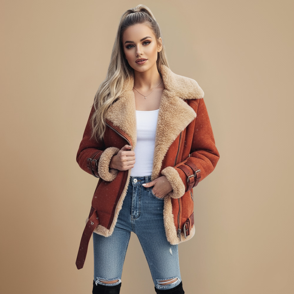 Jolai Women's Jacket Biker Style – Warm Coat in Blended Wool with Comfortable Fit