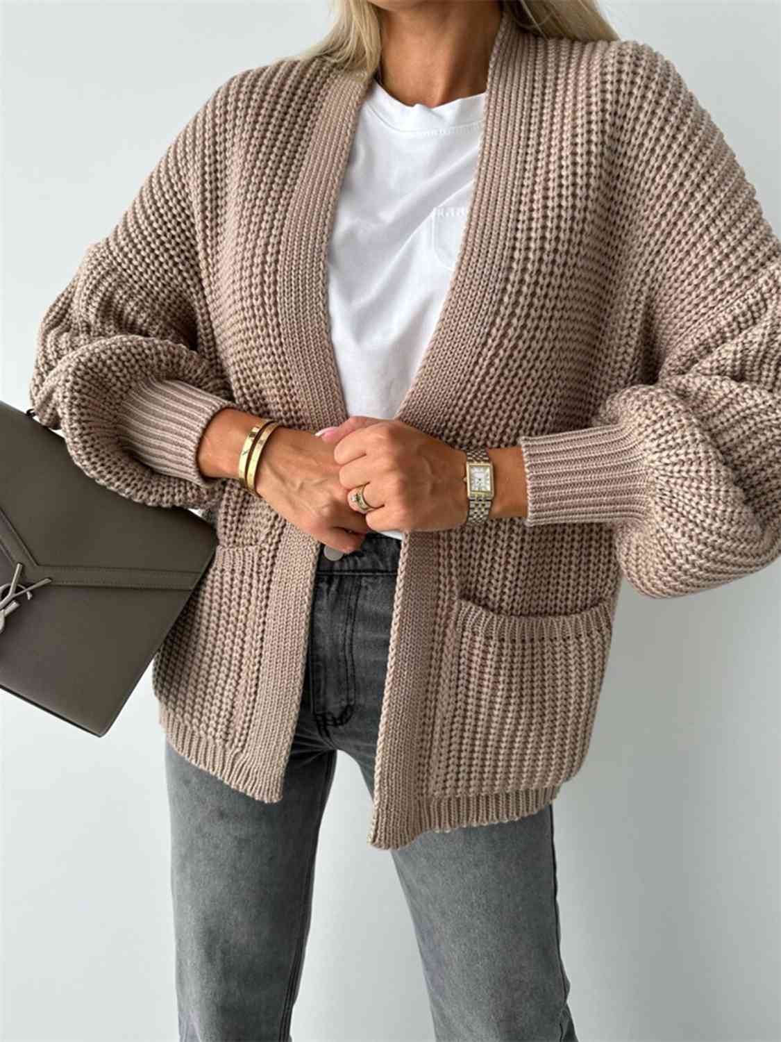 Lanna Cardigan Femme Ouvert – Coupe Relax, Manches Ballon & Maille Douce