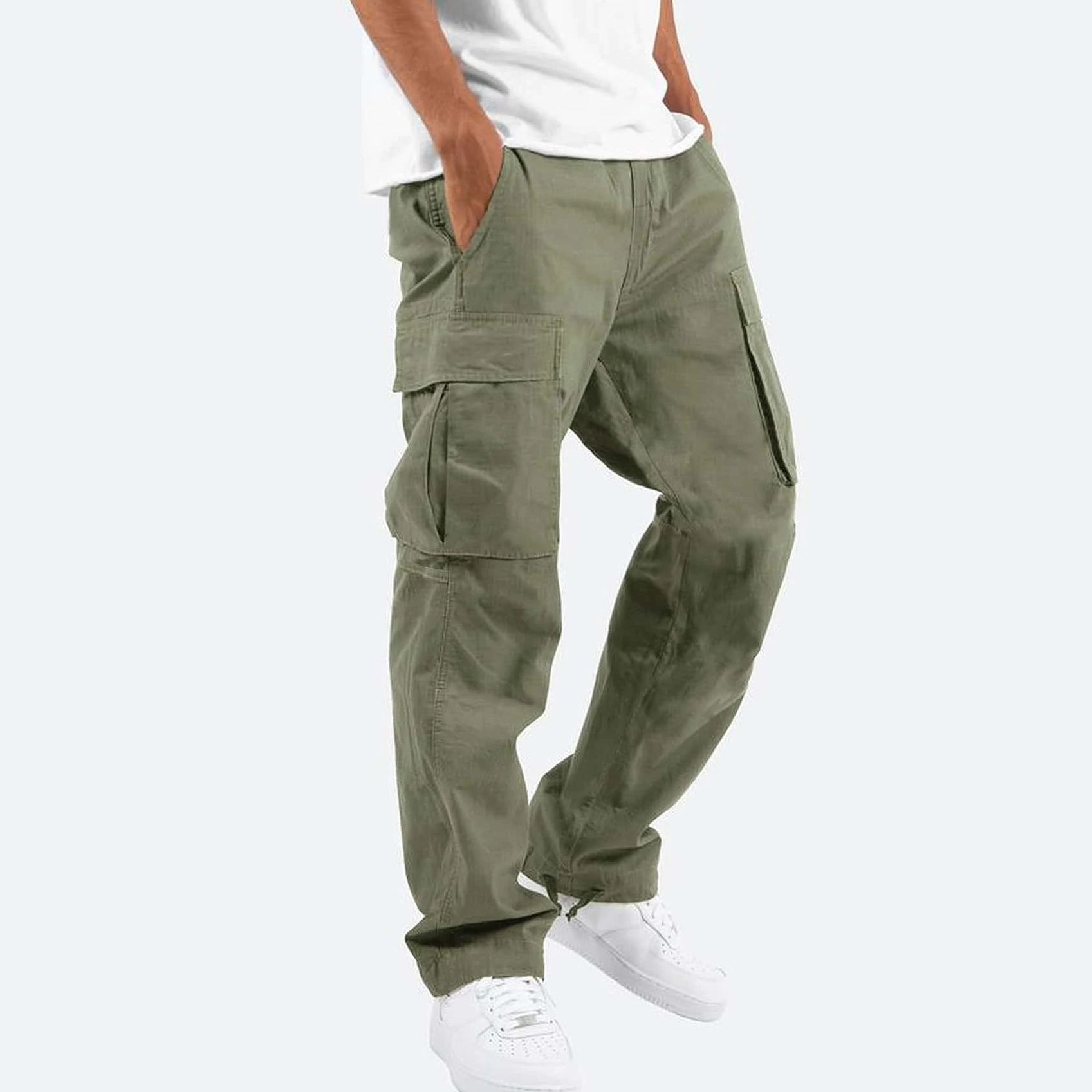 Drylan Calças Cargo Homem Corte Clássico – Mistura de Algodão Durável com Design Multi-Bolsos