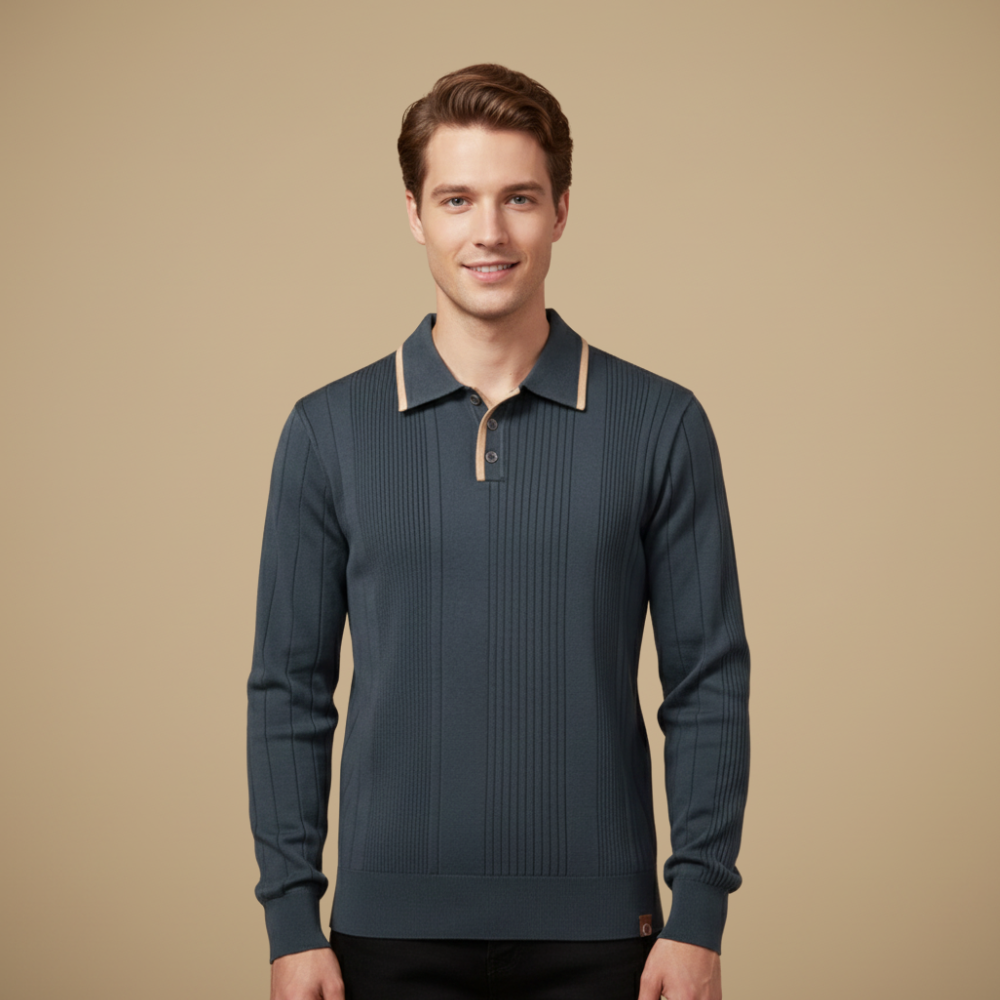 Joaquin Mode Felpa Uomo Stile Polo – Collo Contrasto Bianco Taglio Casual Autunno