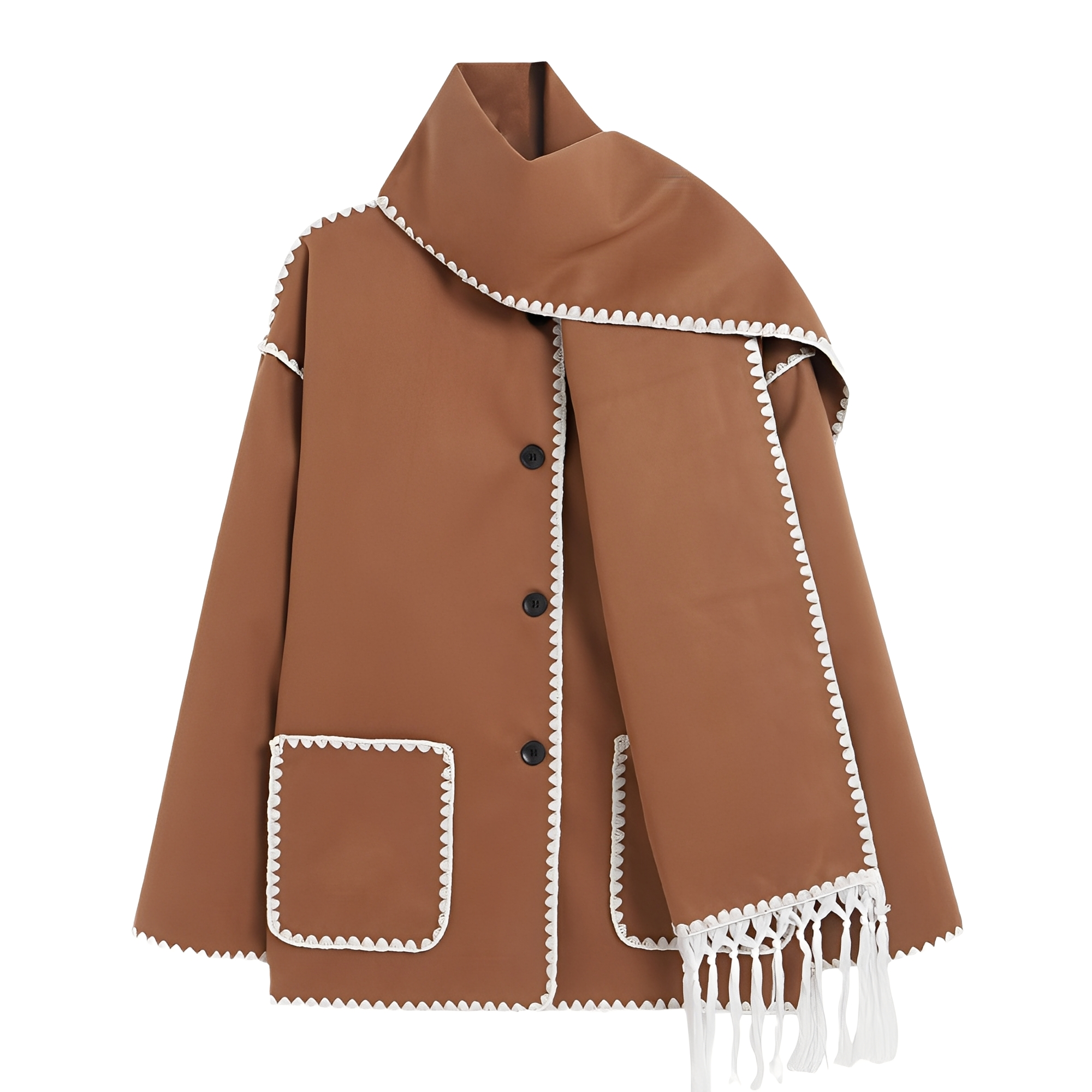 Genevieve Manteau Femme – Manteau en Laine Douce avec Écharpe & Coupe Ample Élégante