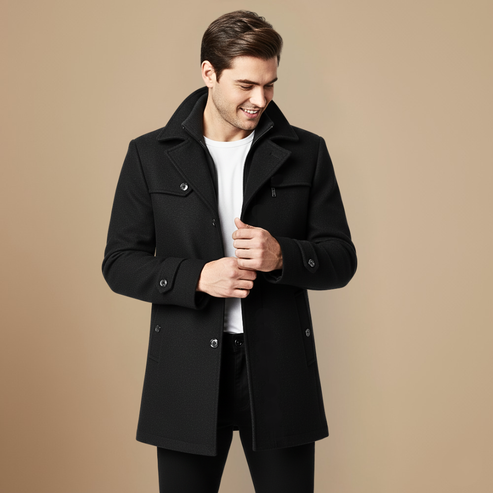 Edwin Herrenmantel – Slim Fit Doppelreihiger Mantel mit klassischem Kragen