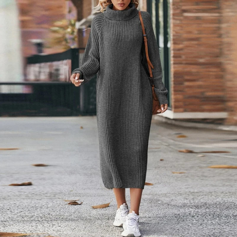 Noeline Midi šaty pro ženy z pleteniny – elegantní a teplé šaty s rolákem, regular střih