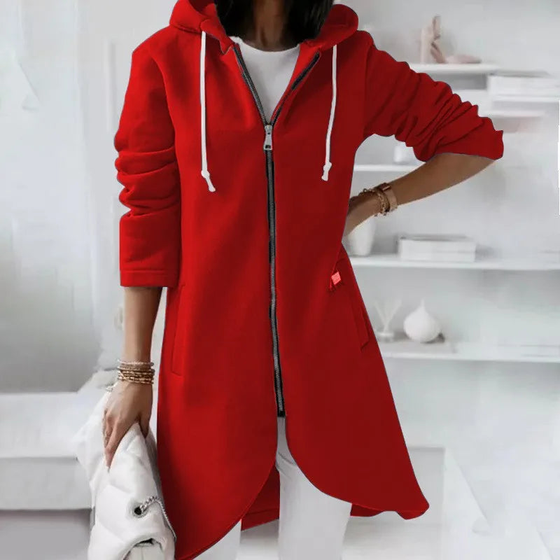 Nuvina Veste Hoodie Longue Femme – Manteau Casual Zippé avec Capuche & Coupe Relax
