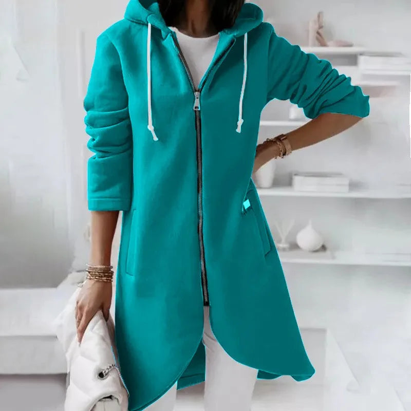Nuvina Veste Hoodie Longue Femme – Manteau Casual Zippé avec Capuche & Coupe Relax