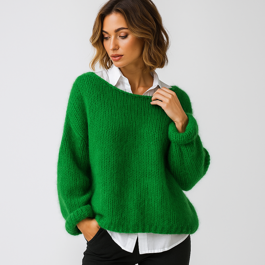 Novalee Pull Femme Mohair – Coupe Ample, Col Bateau & Maille Douce Élégante