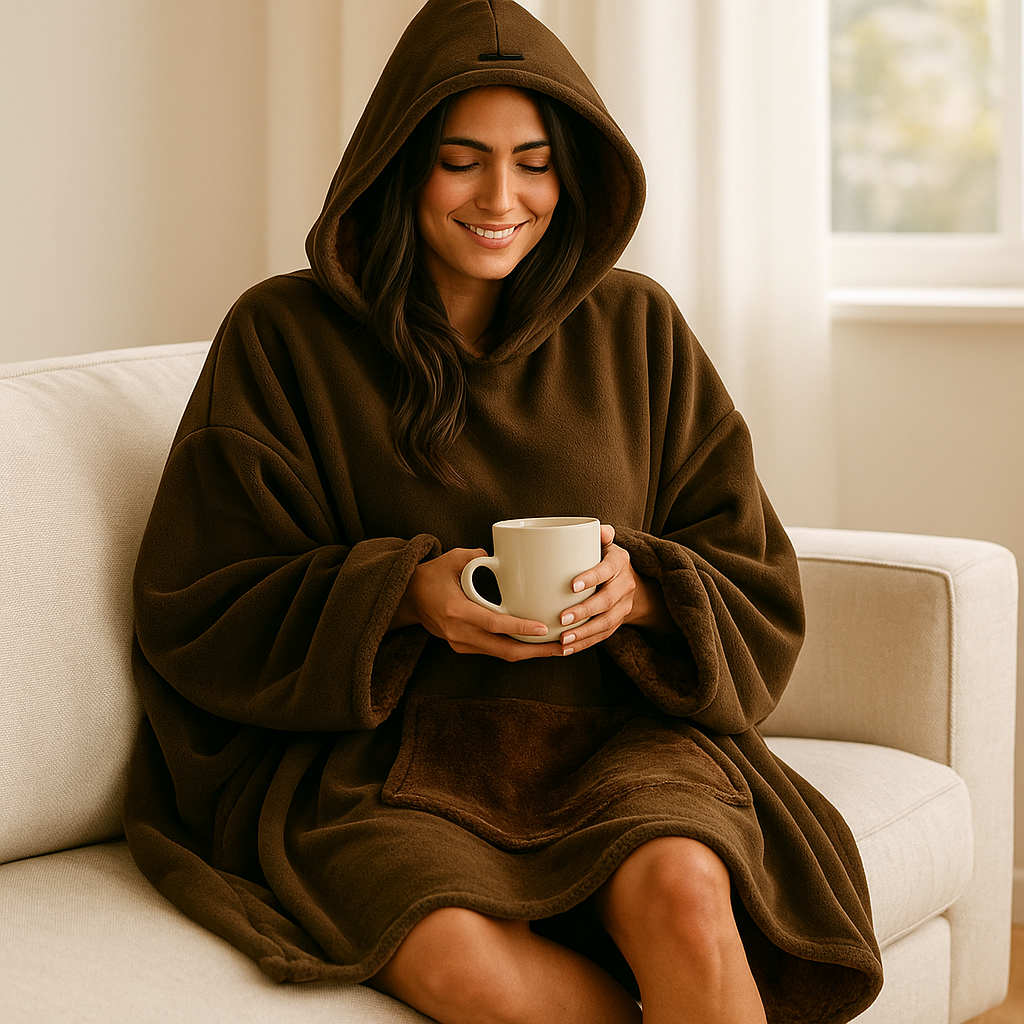 Malia Pătură cu glugă damă – material ultra-moale, croială lejeră și căldură cocooning