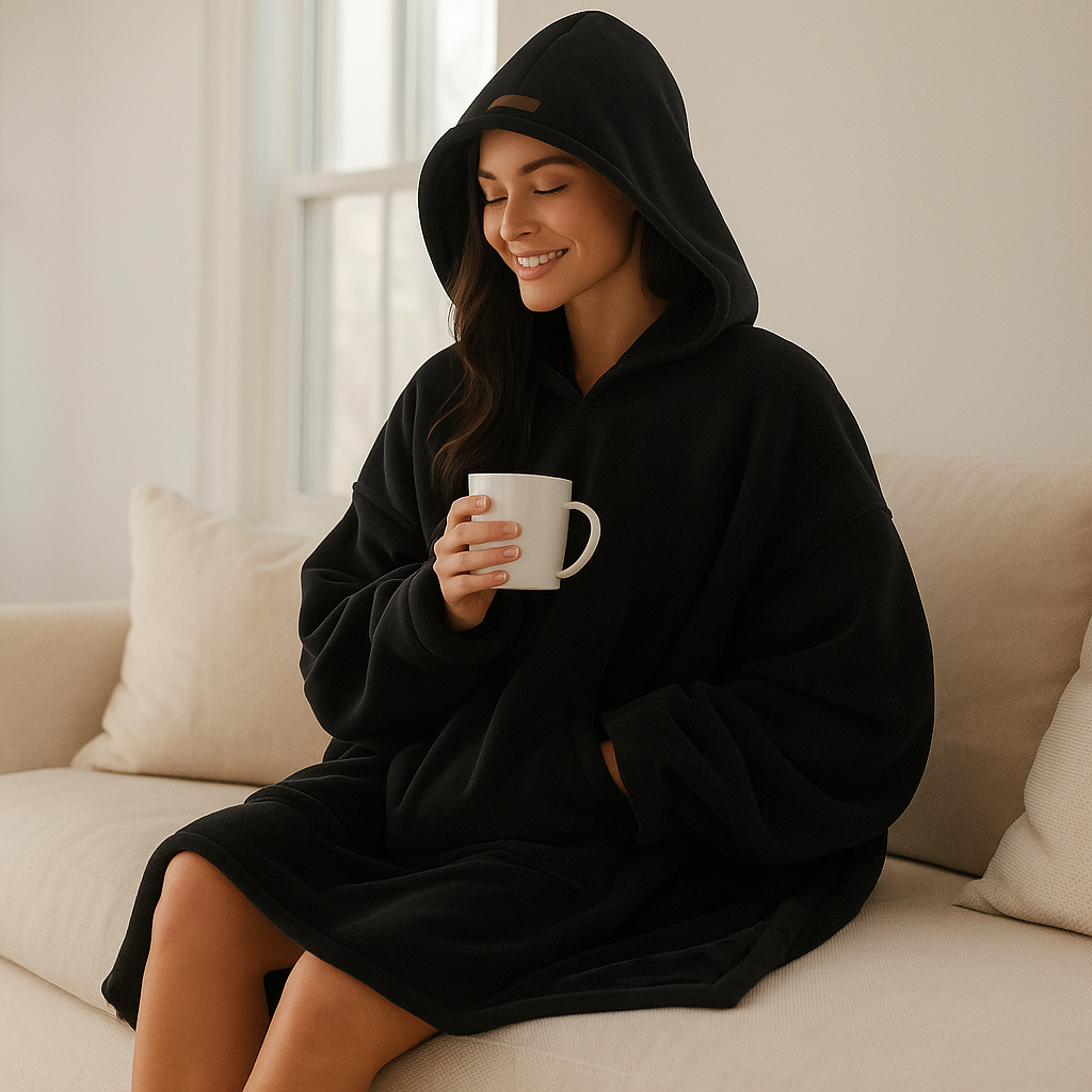 Malia Pătură cu glugă damă – material ultra-moale, croială lejeră și căldură cocooning