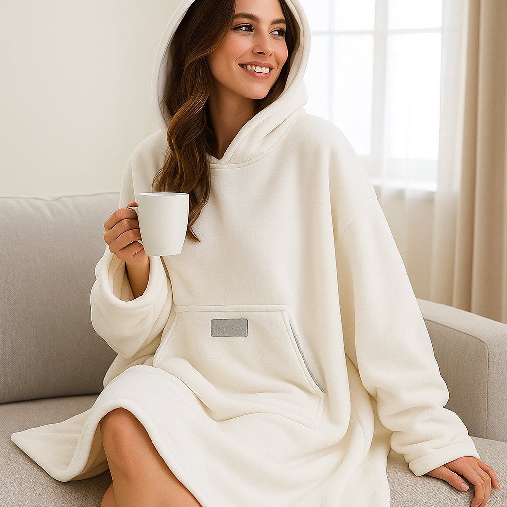 Malia Pătură cu glugă damă – material ultra-moale, croială lejeră și căldură cocooning