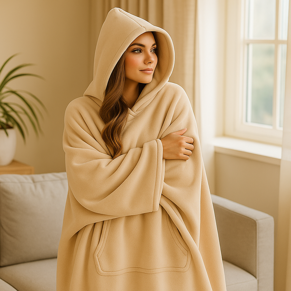 Malia Pătură cu glugă damă – material ultra-moale, croială lejeră și căldură cocooning