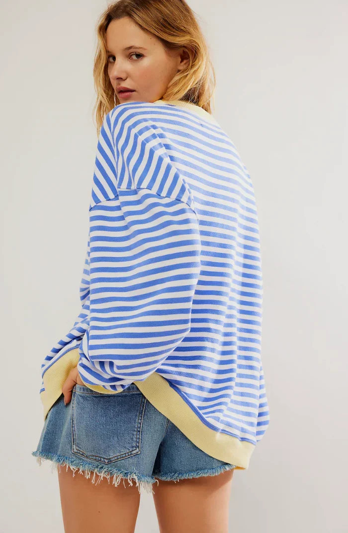 Mila Sweat Oversize – Sweat Confortable avec Rayures Classiques et Détails Contrastés