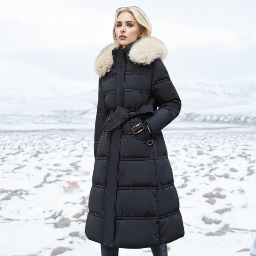 Casaco de Inverno Mulher Amey com Gola de Pêlo – Ajustado, Quente & Elegante