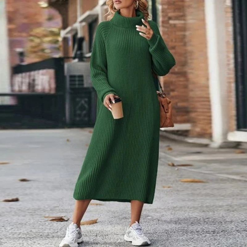 Noeline Midi šaty pro ženy z pleteniny – elegantní a teplé šaty s rolákem, regular střih