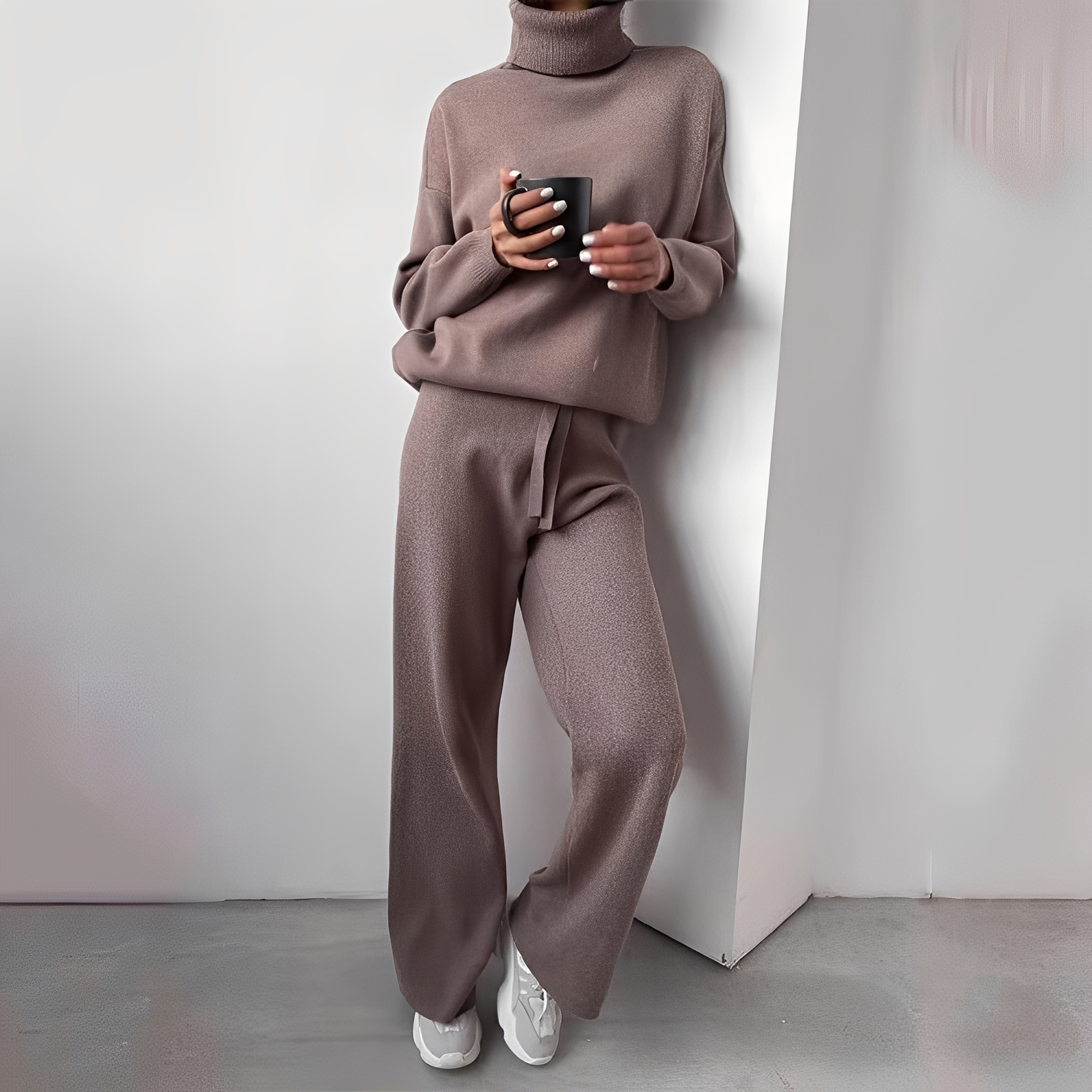 Kimberlee súprava domáceho oblečenia s rolákom pre ženy – jemný a pohodlný dvojdielny outfit s moderným strihom