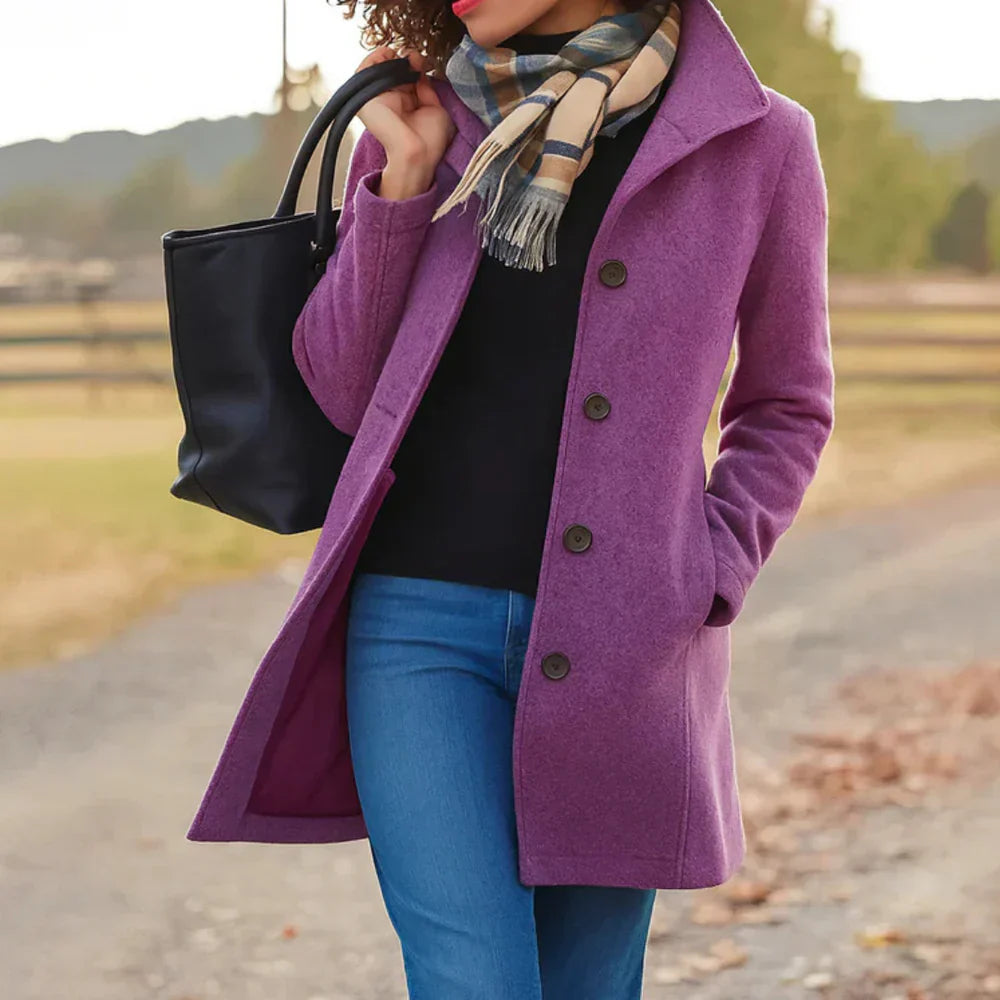 Prisha Long Coat Women – Classic Cut with Front Buttons & Elegant Style for Cold Season