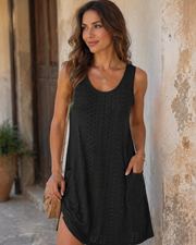 Joanna Robe d’Été Femme – Robe Eyelet Sans Manches avec Poches, Coupe Fluide & Style Décontracté