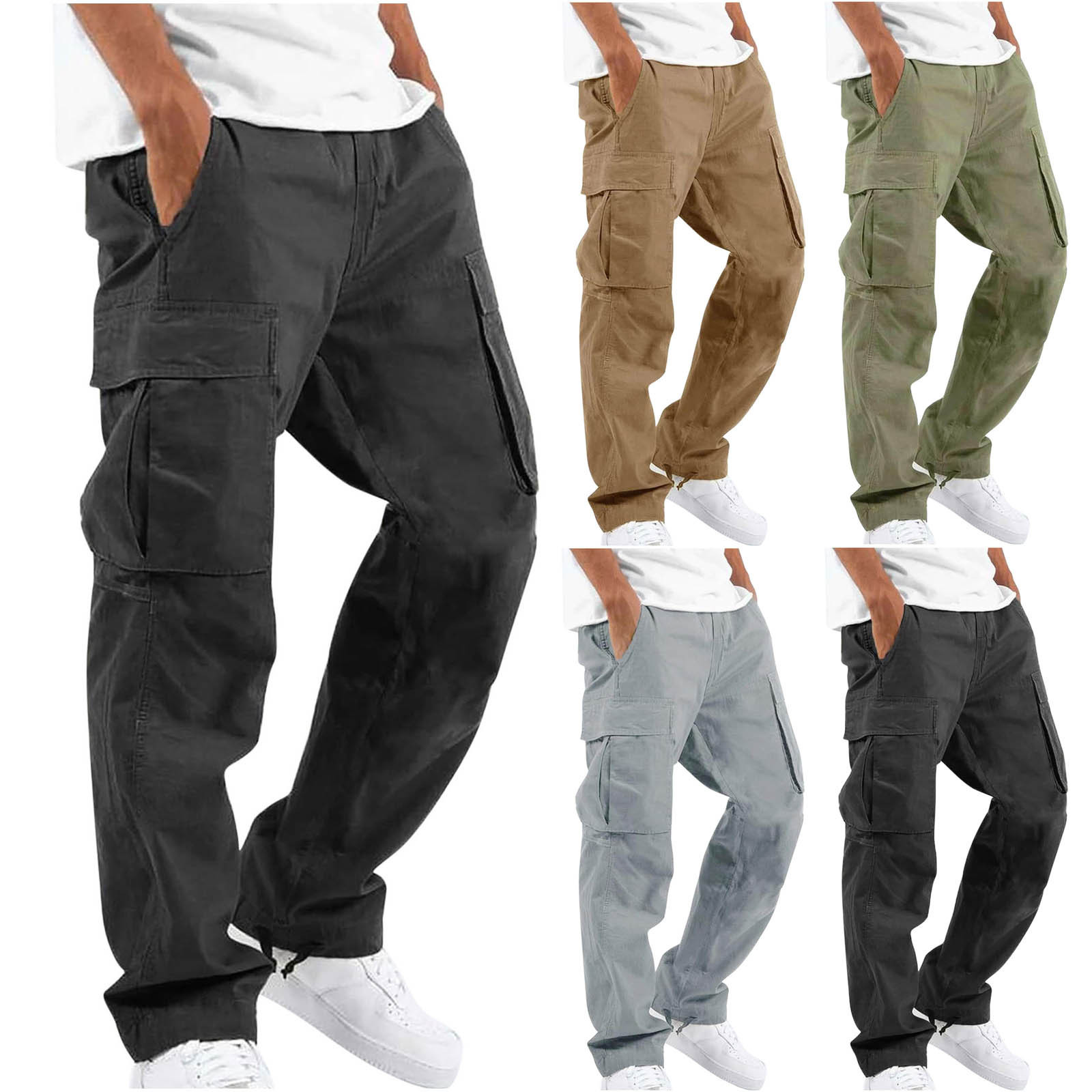 Drylan Calças Cargo Homem Corte Clássico – Mistura de Algodão Durável com Design Multi-Bolsos