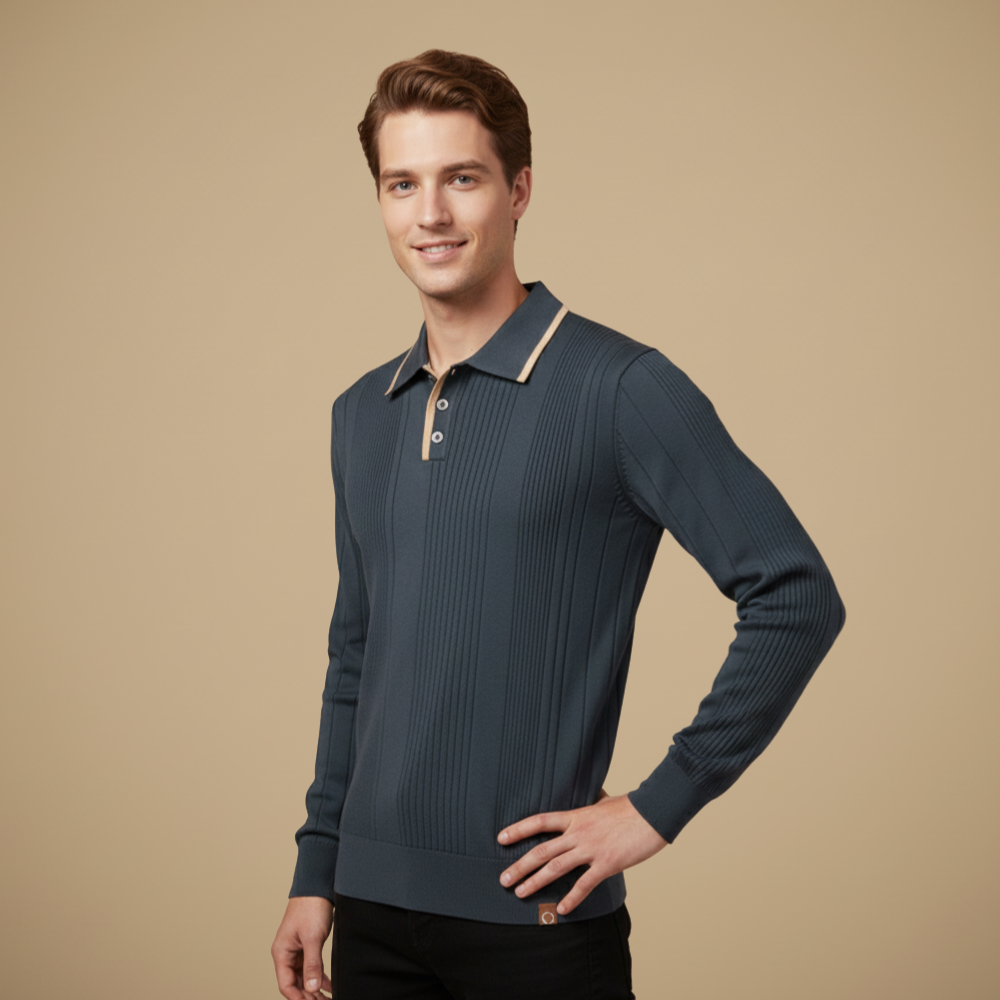 Joaquin Mode Felpa Uomo Stile Polo – Collo Contrasto Bianco Taglio Casual Autunno