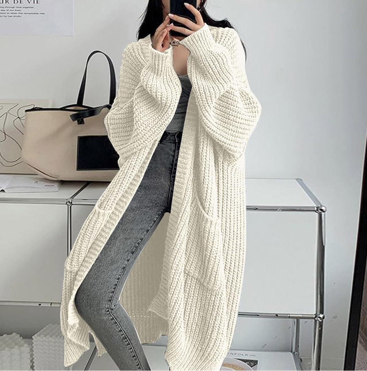 Erca Long Knit Jacket for Women – Elegant Loose Cardigan for Spring, Autumn & Winter
