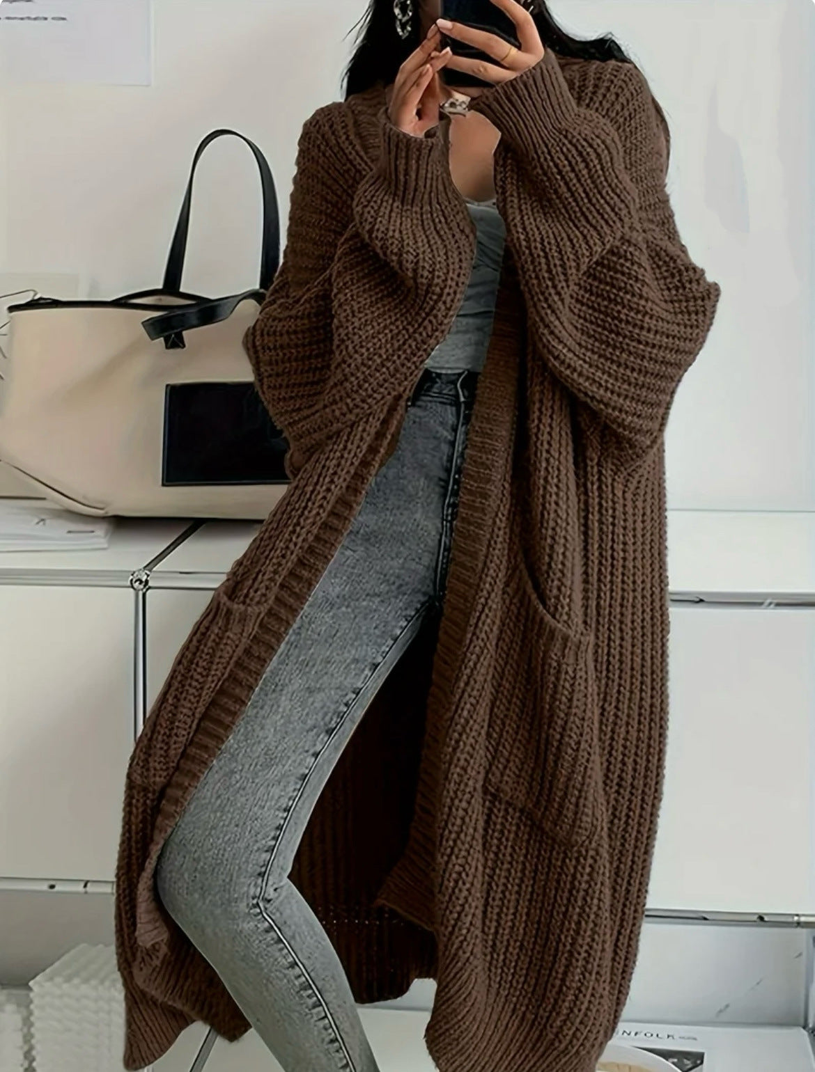 Erca Long Knit Jacket for Women – Elegant Loose Cardigan for Spring, Autumn & Winter