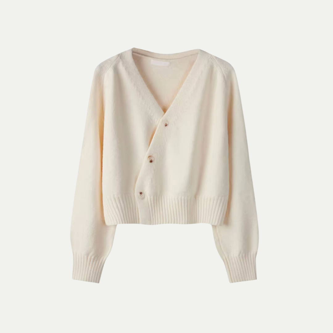 Dámský cardigan Eira z vlny – Krátký měkký svetr s výstřihem do V, zapínáním na knoflíky a elegantním pohodlným střihem