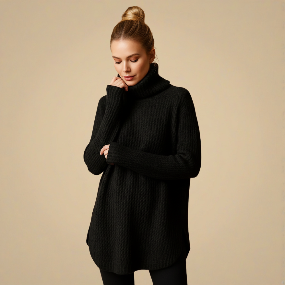Gelly Damen Rollkragenpullover – elegante, weit geschnittene Stricktunika für den Winter