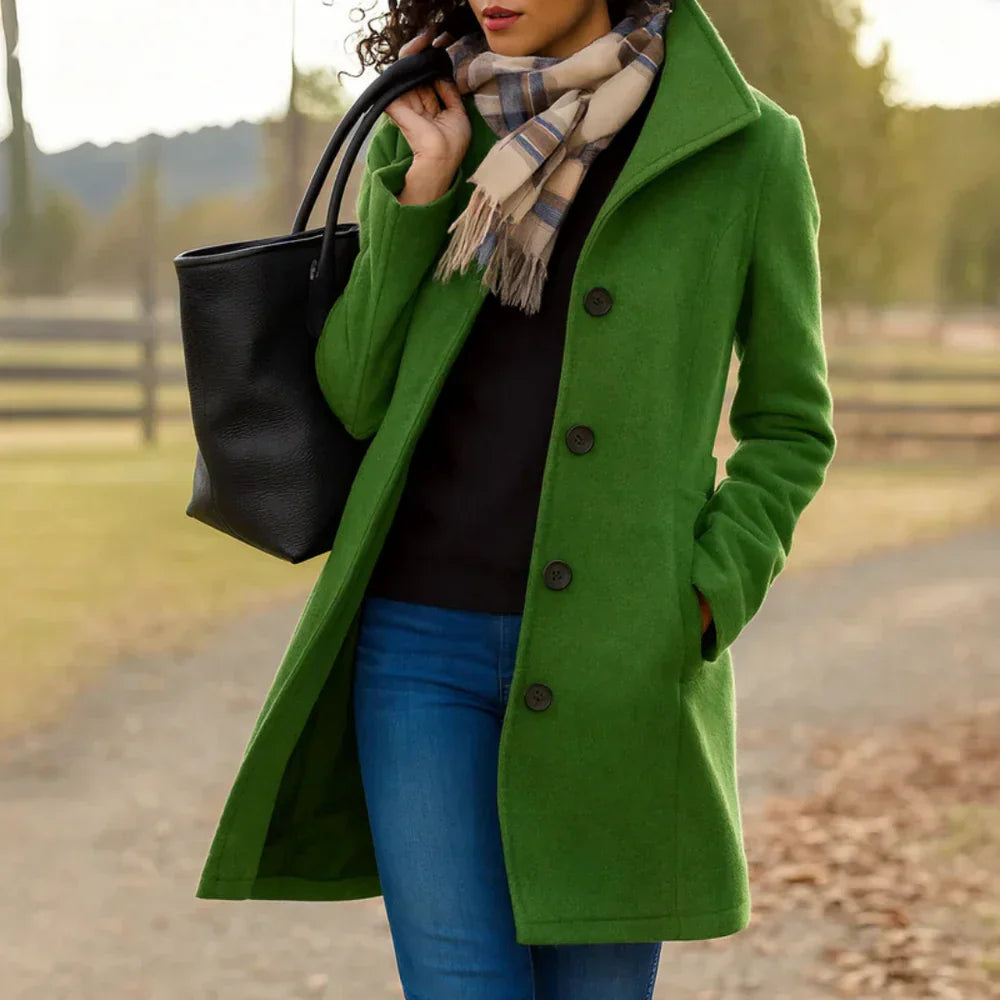 Prisha Long Coat Women – Classic Cut with Front Buttons & Elegant Style for Cold Season