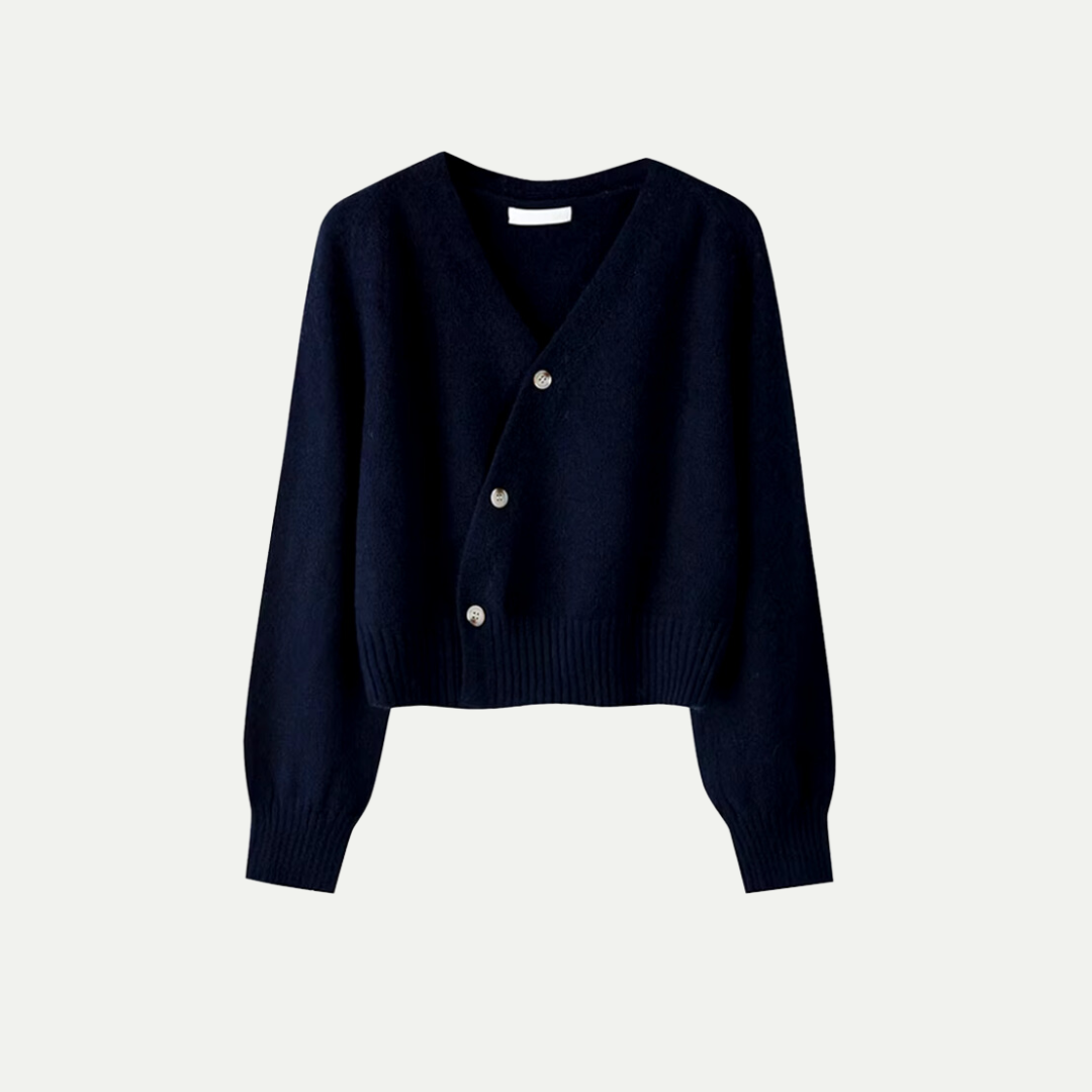Dámský cardigan Eira z vlny – Krátký měkký svetr s výstřihem do V, zapínáním na knoflíky a elegantním pohodlným střihem