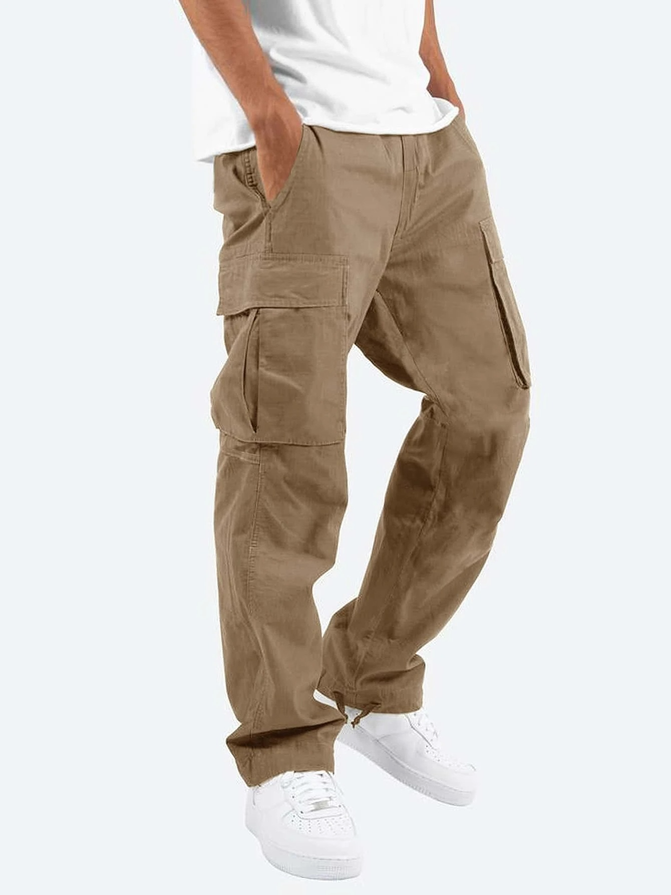 Drylan Calças Cargo Homem Corte Clássico – Mistura de Algodão Durável com Design Multi-Bolsos